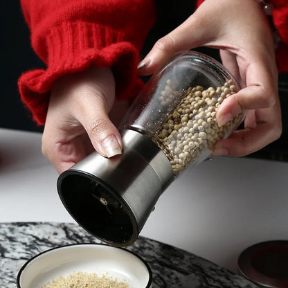 Premium Stainless Steel Pepper Grinder, Durable Glass Body, Adjustable Coarseness Handheld Spice Mill