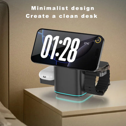 3 in 1 Rotating Wireless Charging Station, Magnetic Charger Stand for Phone & iWatch & Wireless Earbuds,Adjustable Charging Dock