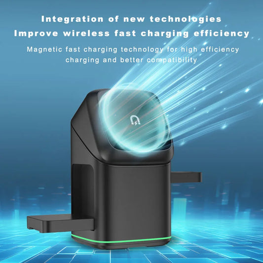 3 in 1 Rotating Wireless Charging Station, Magnetic Charger Stand for Phone & iWatch & Wireless Earbuds,Adjustable Charging Dock